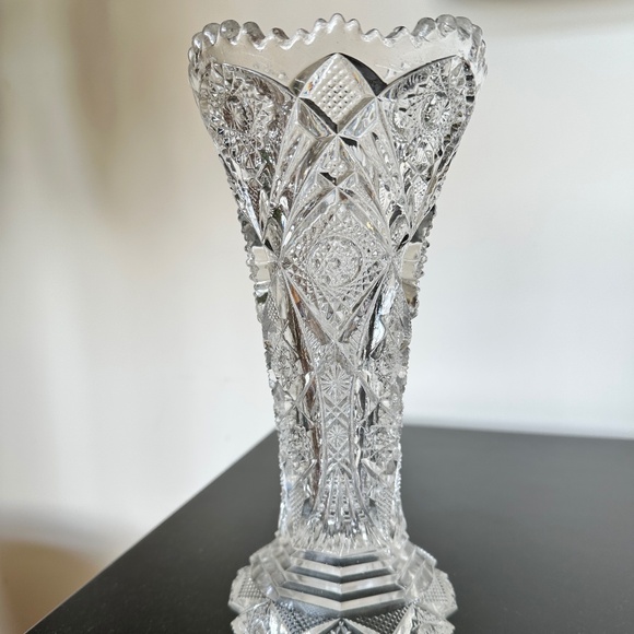 Vintage Other - Antique Imperial Glass Sawtooth Hobstar Trumpet Vase NUCUT Maker's Mark